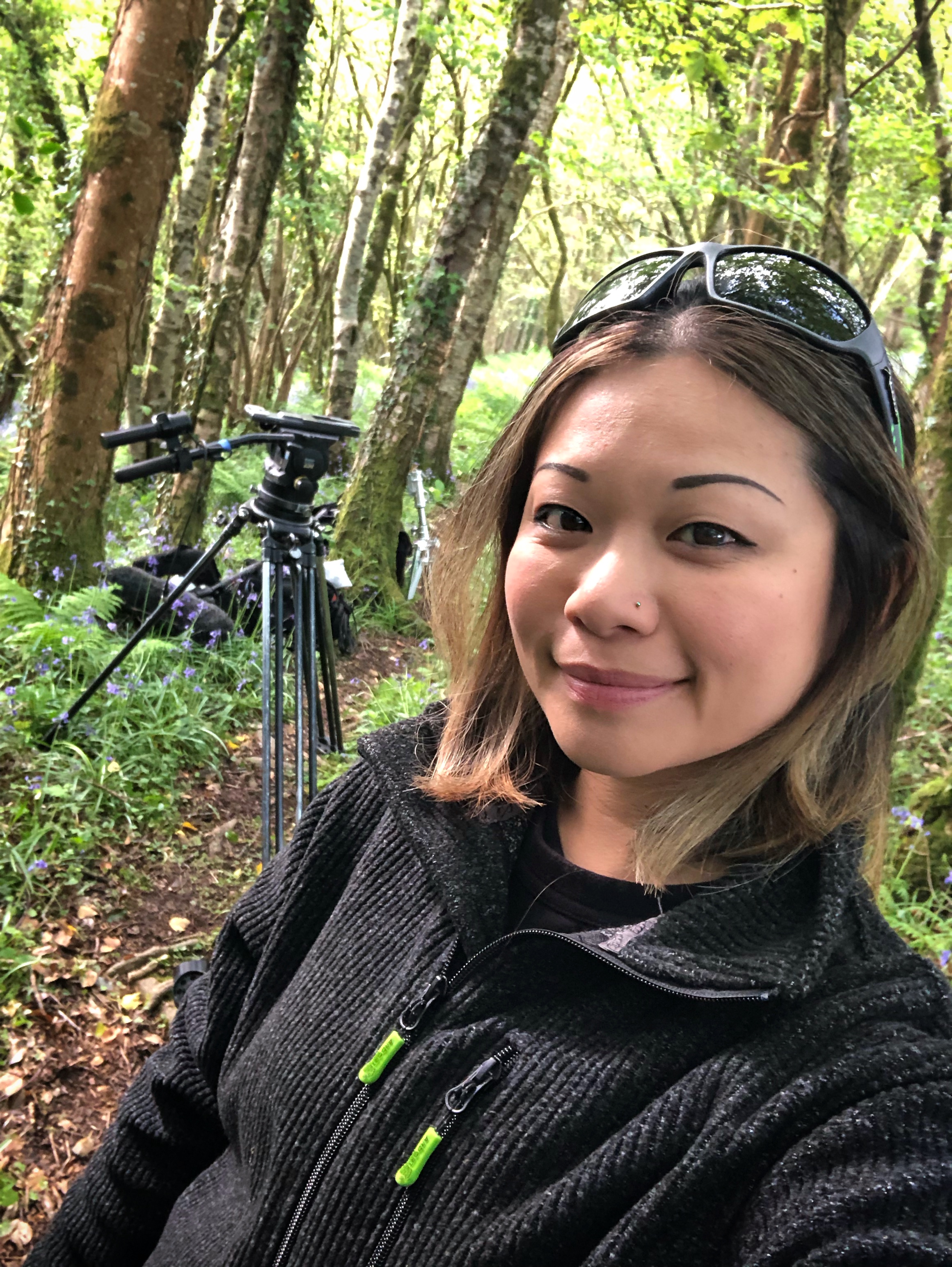 Cheryl Silvawood in the woods doing some filming for the BBC